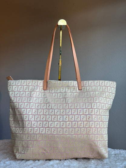 FENDI Zucca Tote FF Canvas Pink