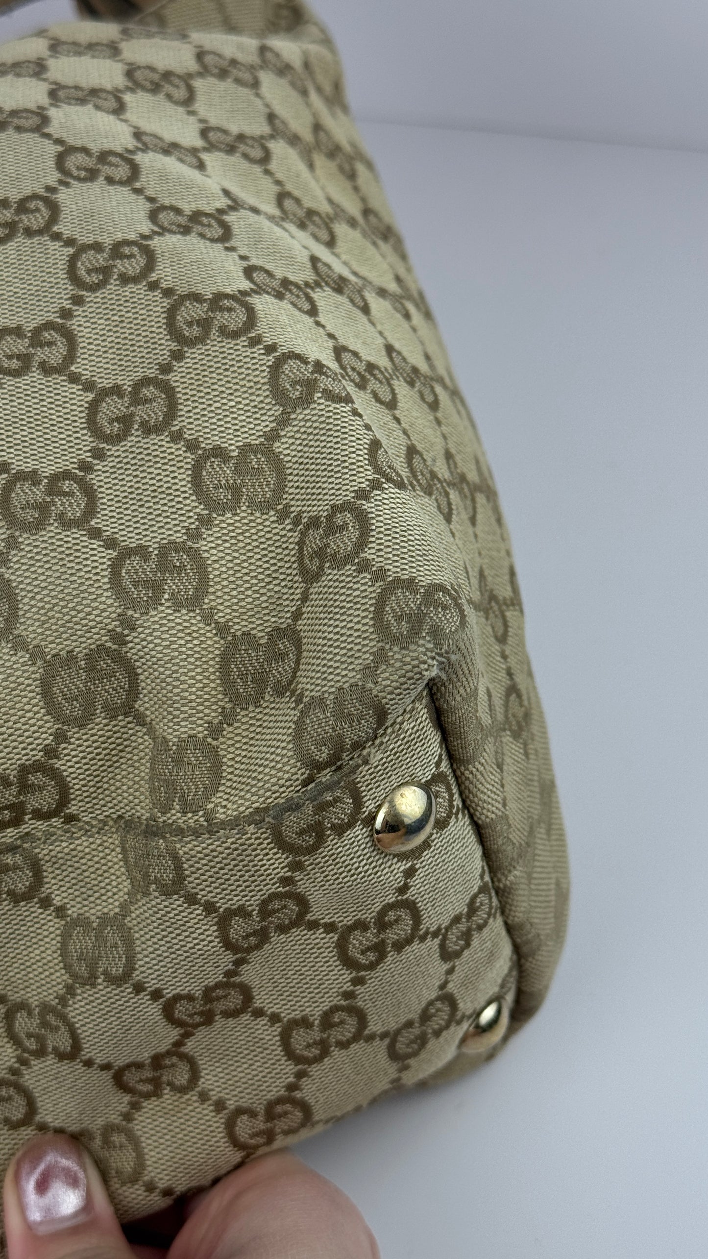 Gucci Beige GG Canvas Horsebit Tassel Hobo