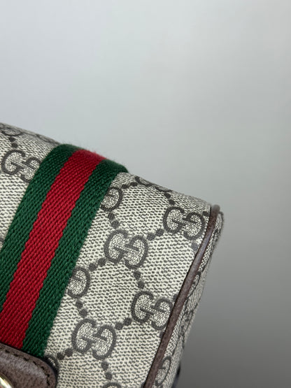 NEW GUCCI Web Boston GG Supreme Coated Canvas Brown