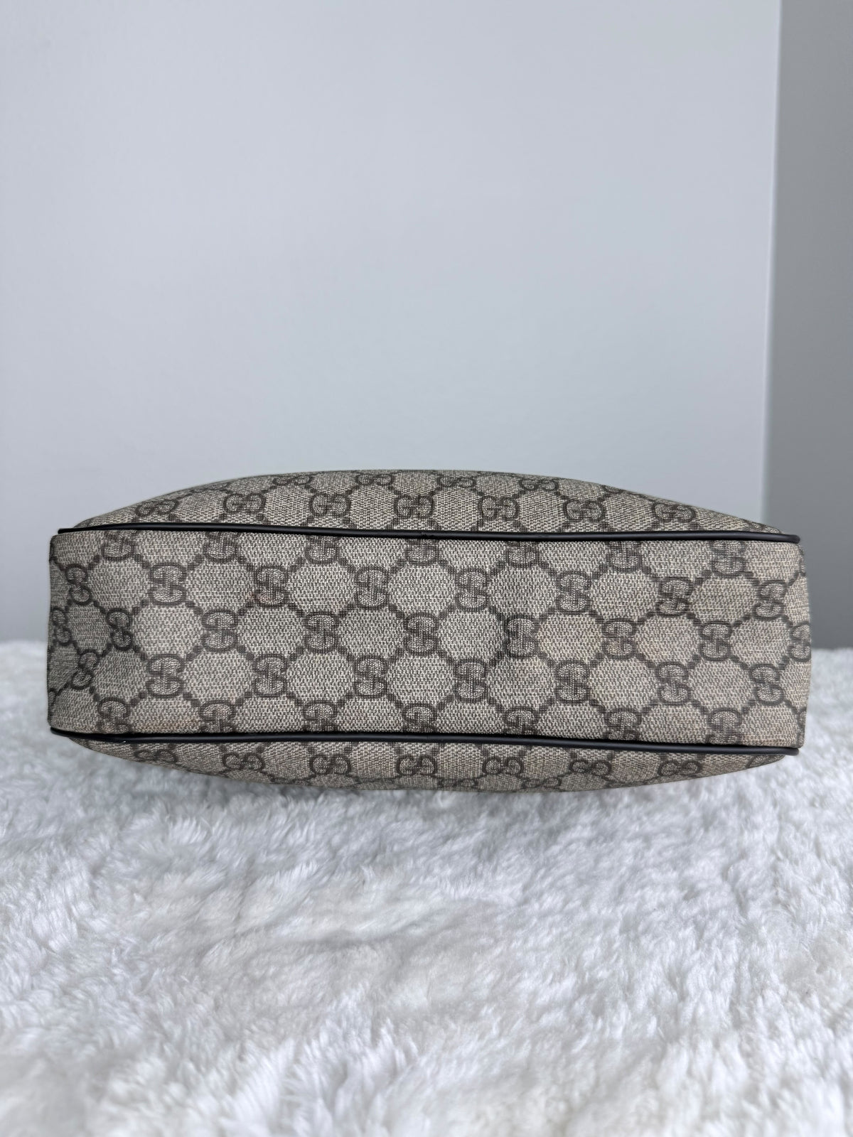 GUCCI Front Zip Messenger GG Coated Canvas Brown