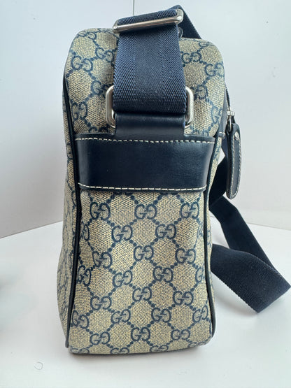 Gucci Large Front Zip Leather Coated Canvas Navy