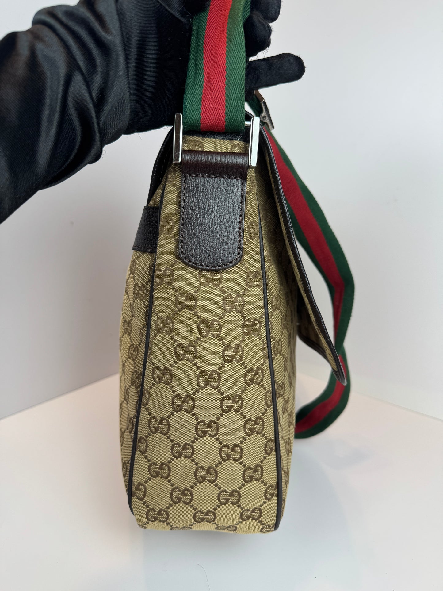 GUCCI Web Flap messenger GG Canvas Brown