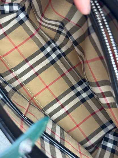 BURBERRY Derby Calfskin House Check Medium Banner Tote Black Sea Green