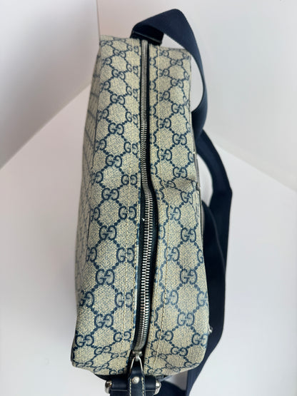 Gucci Large Front Zip Leather Coated Canvas Navy