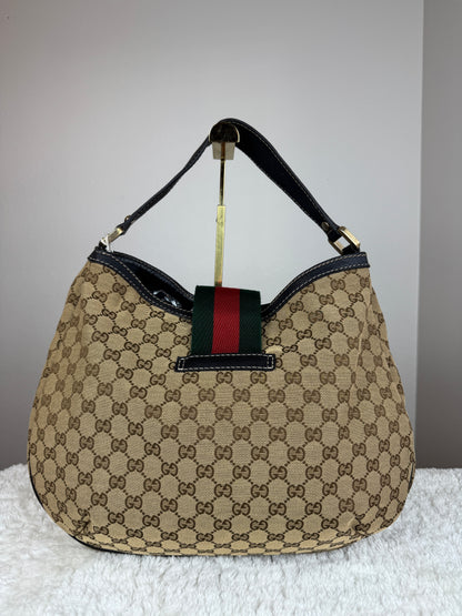 GUCCI Web Hobo New ladies GG Canvas Dark Brown