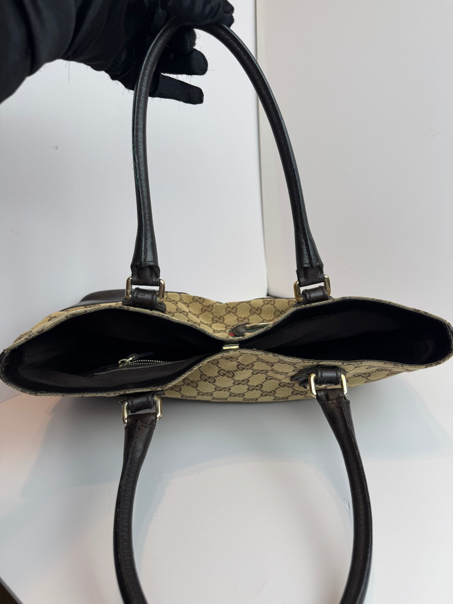 GUCCI Hasler Tote Monogram Medium Dark Brown