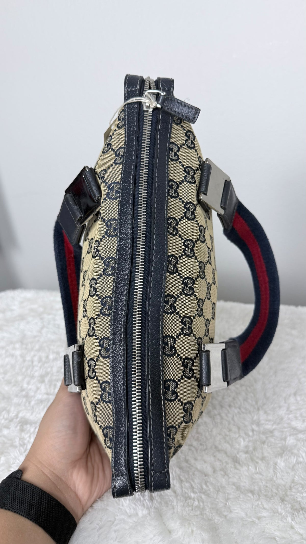 GUCCI Web Boston Pop GG Canvas Navy