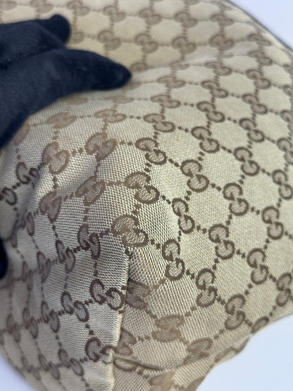 GUCCI Web Flat Messenger Green and Red Stripe Brown