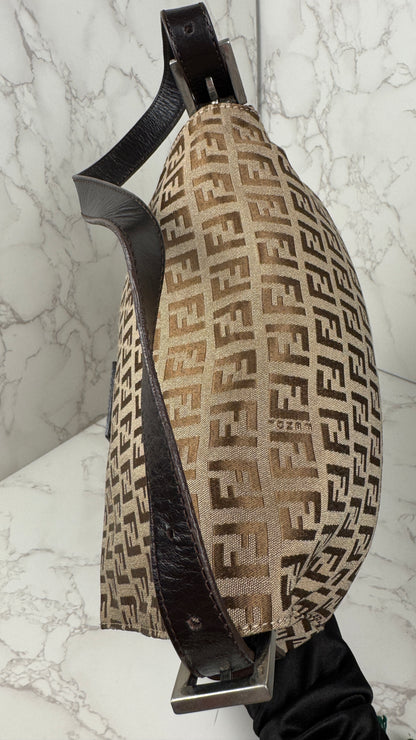 Fendi Mama Baguette Zucca FF Canvas Shoulder Bag Brown