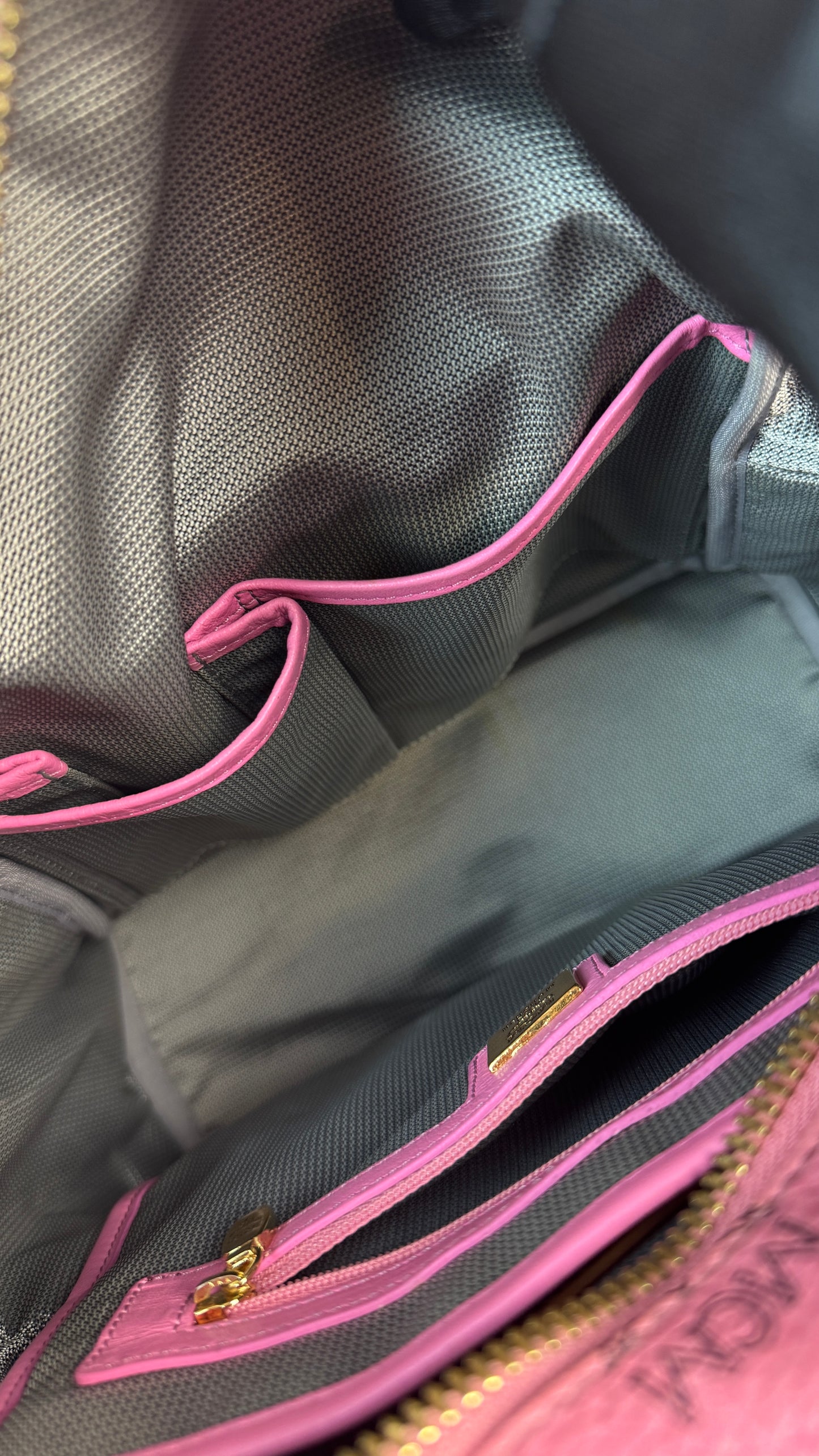 MCM Pink Visetos Stark backpack with gold-toned hardwar