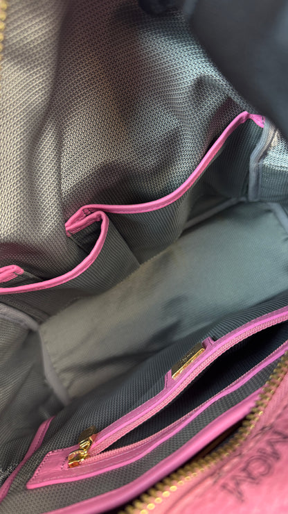 MCM Pink Visetos Stark backpack with gold-toned hardwar