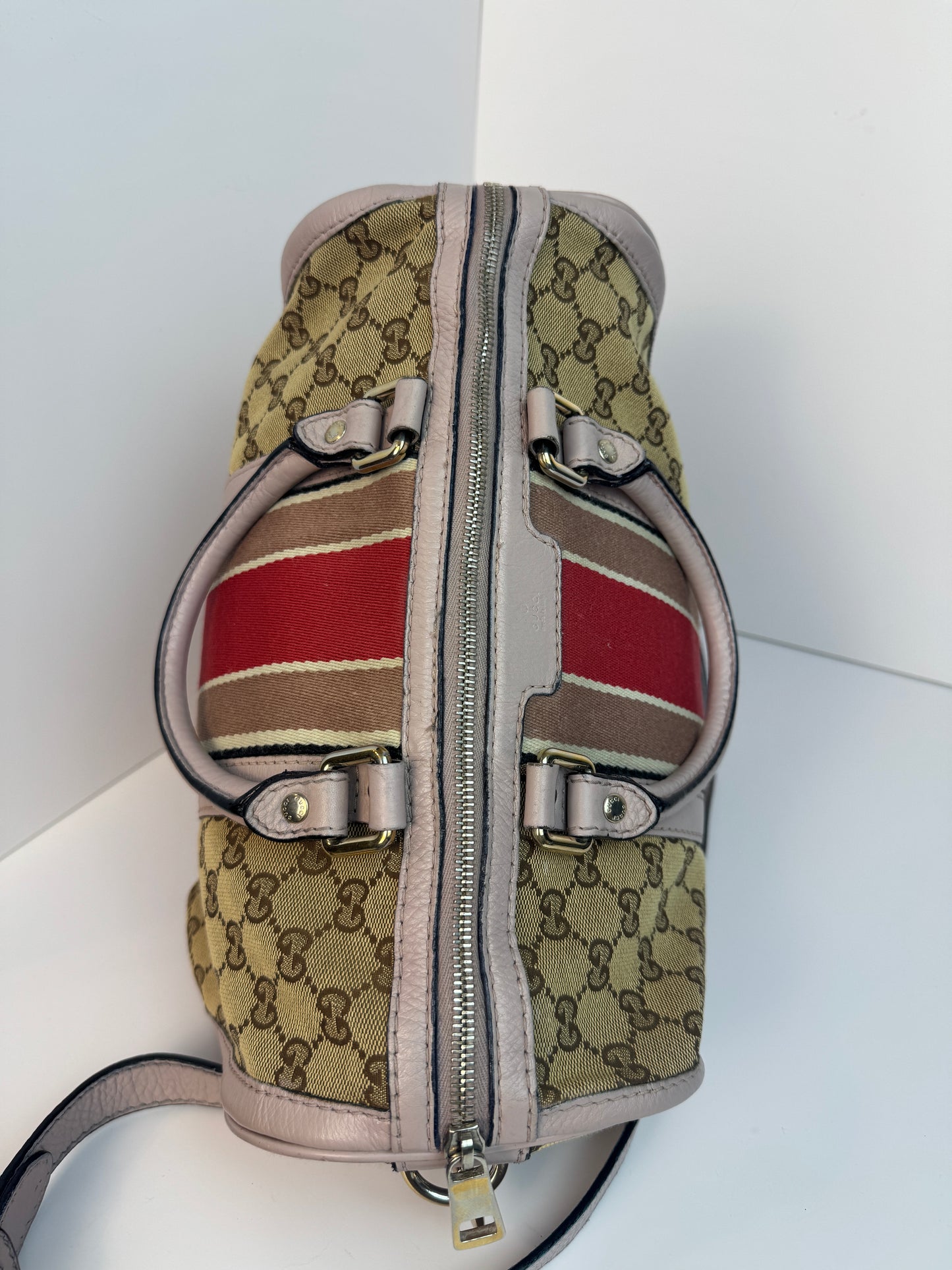 Gucci Web Stripe Boston Pink With Strap