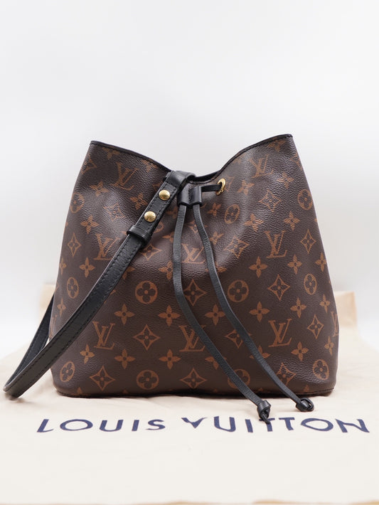 Louis Vuitton Noé BB / Shoulder Bucket Bag – Monogram Canvas with Black Leather Trim