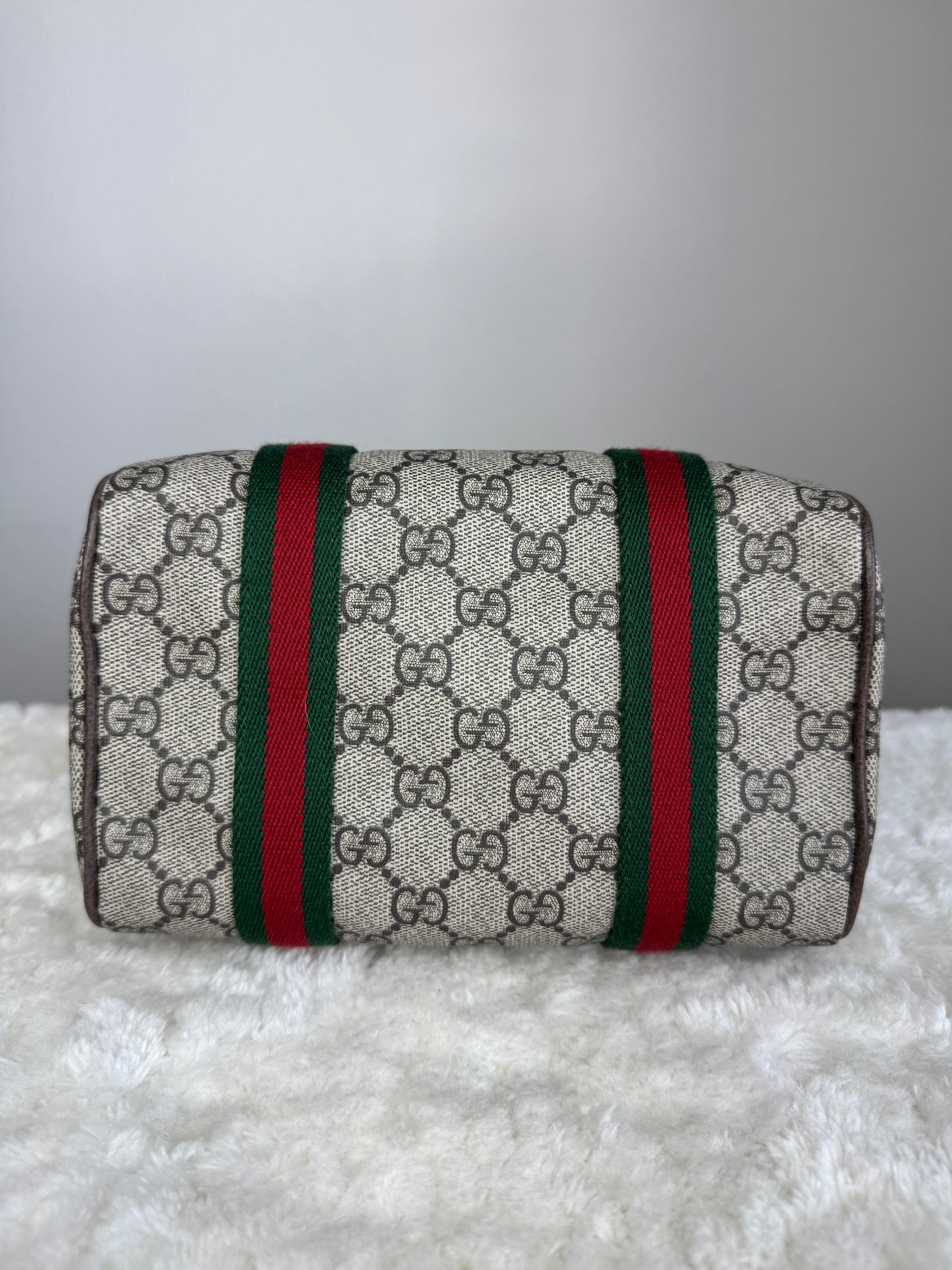 NEW GUCCI Web Boston GG Supreme Coated Canvas Brown