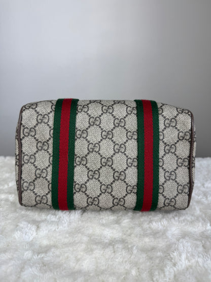 NEW GUCCI Web Boston GG Supreme Coated Canvas Brown