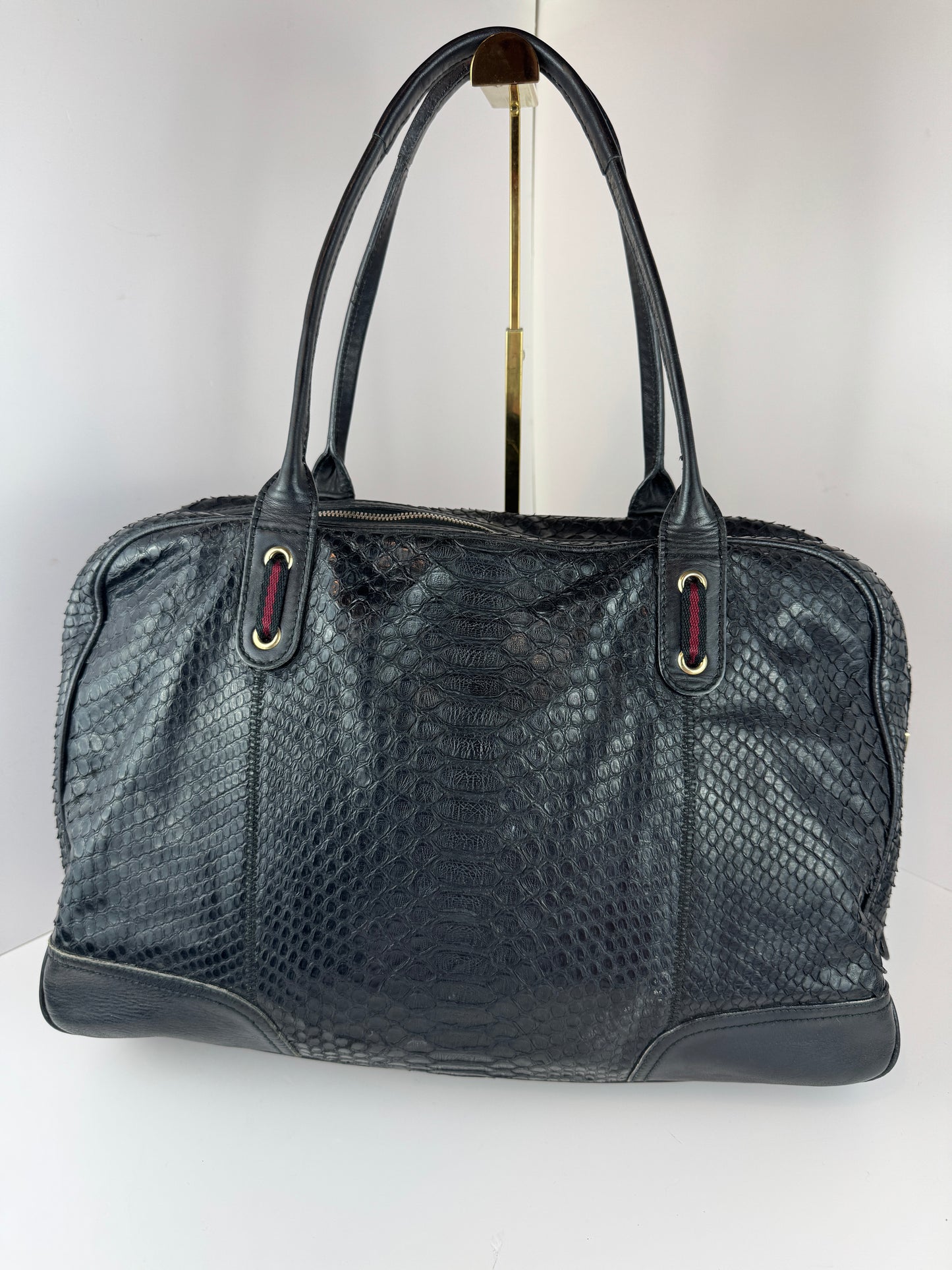 Gucci Princy Hobo Python Black Leather Web stripe