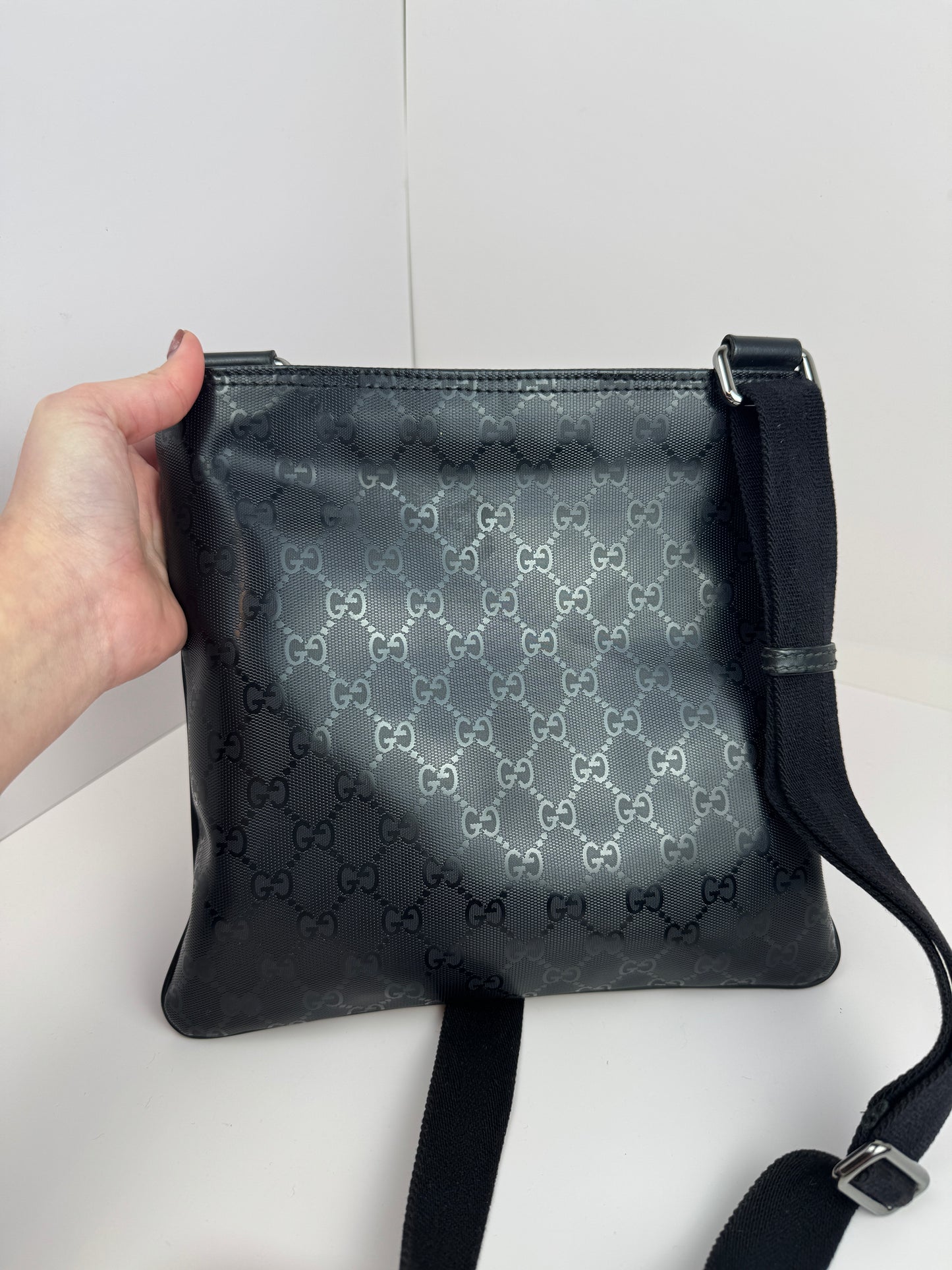 Gucci Flat Messenger Krystal GG Supreme canvas Black