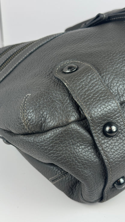 Burberry Bucket Grey Leather With Exterior Zip Pockets