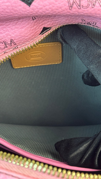 MCM Pink Visetos Stark backpack with gold-toned hardwar