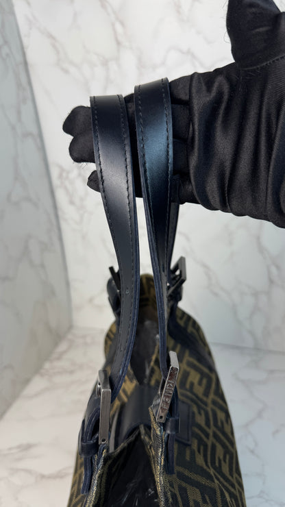 Fendi Zucca Canvas Leather Trim Tote Bag