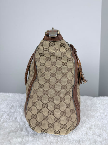 GUCCI Bella GG Canvas Handbag Brown