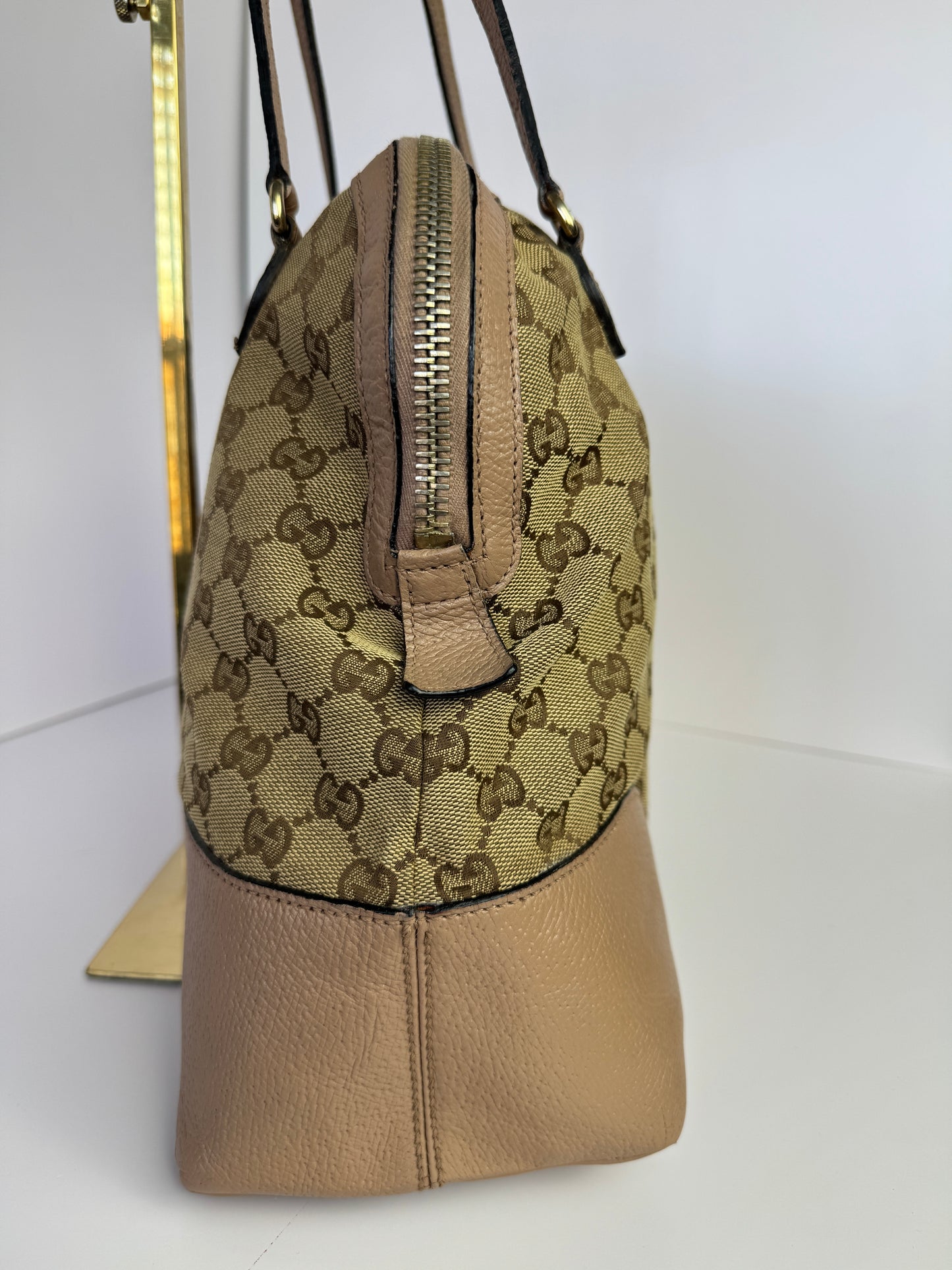 GUCCI Bree GG Canvas Shoulder Bag Pink Nude