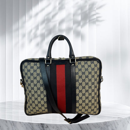 Gucci Web Briefcase GG Canvas Navy