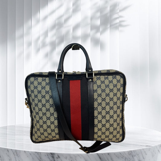 Gucci Web Briefcase GG Canvas Navy