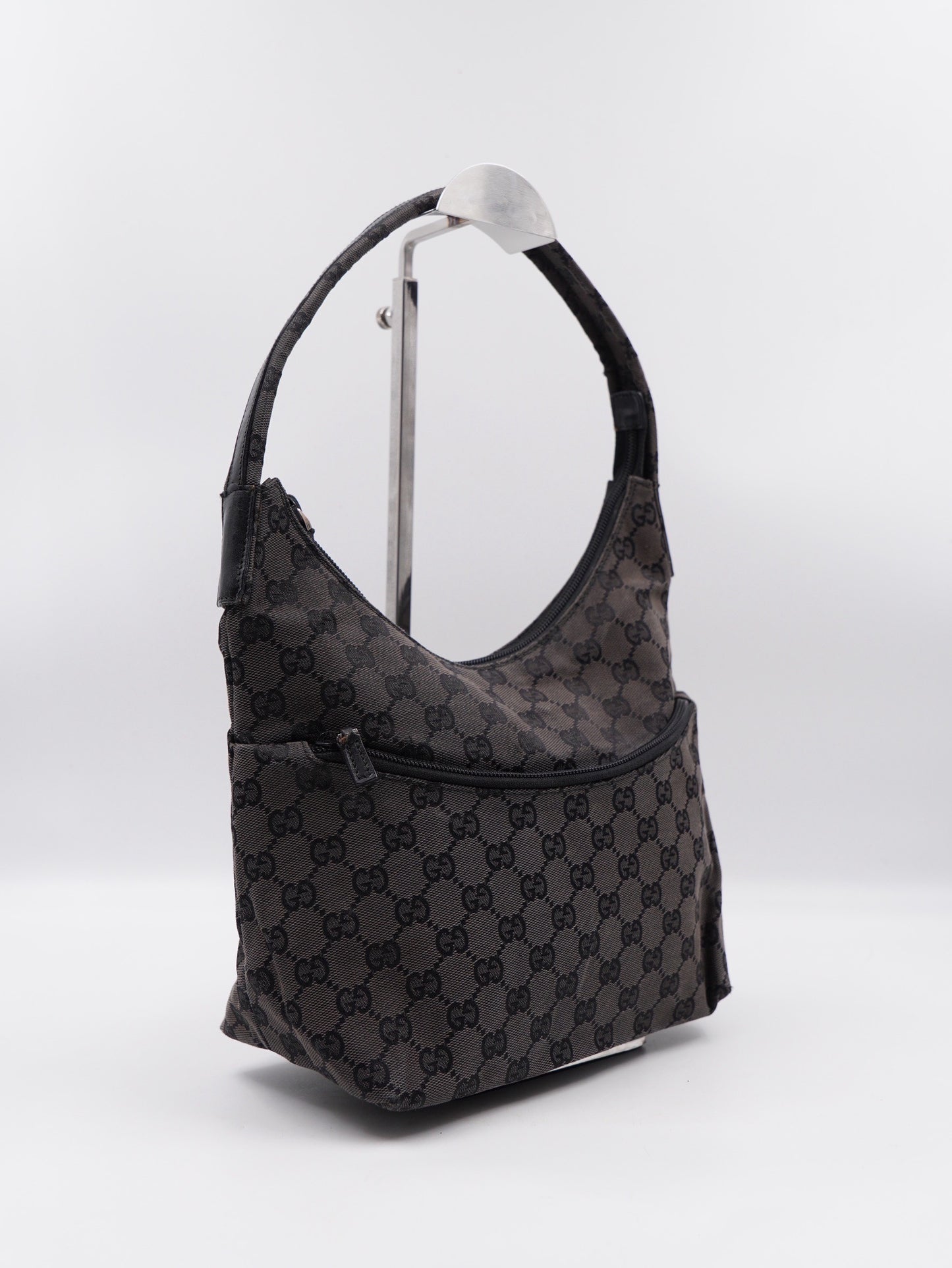 Gucci Black GG Canvas Hobo Shoulder Bag