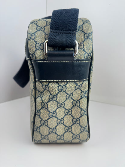 Gucci Large Front Zip Leather Coated Canvas Navy