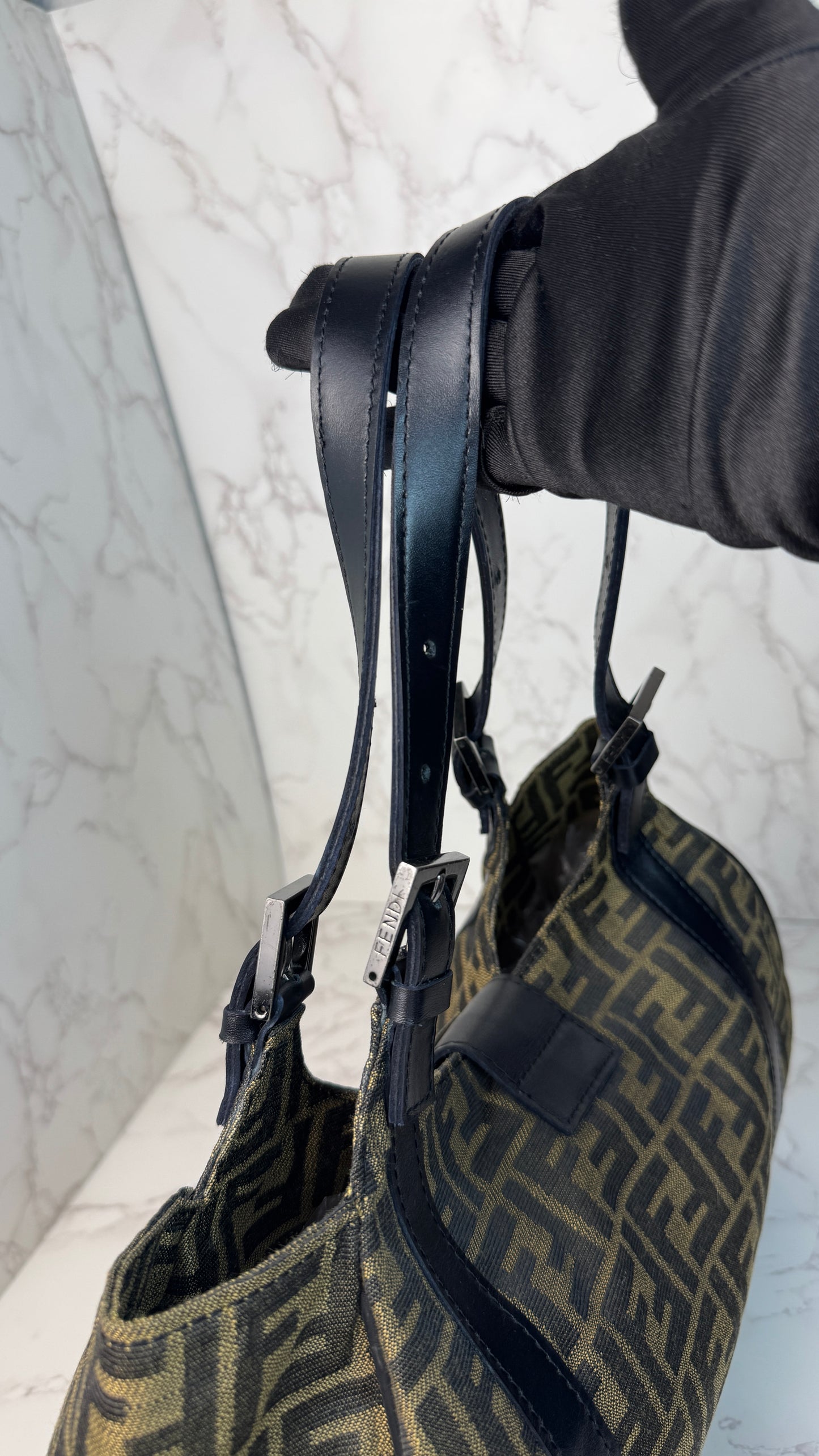 Fendi Zucca Canvas Leather Trim Tote Bag