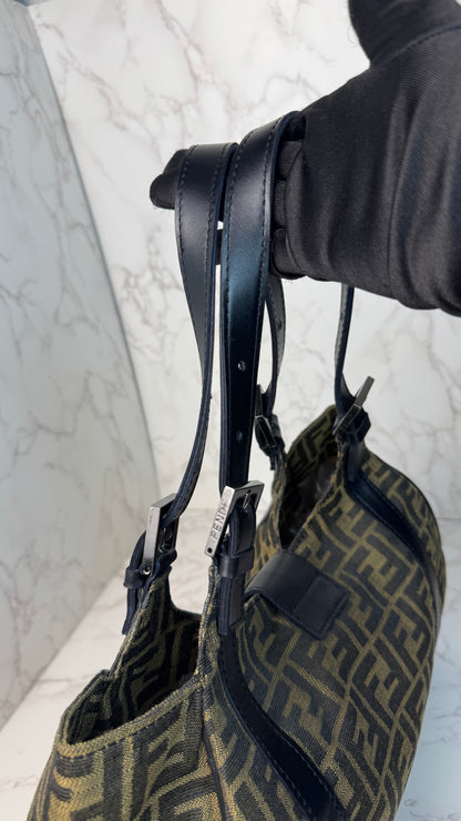 Fendi Zucca Canvas Leather Trim Tote Bag
