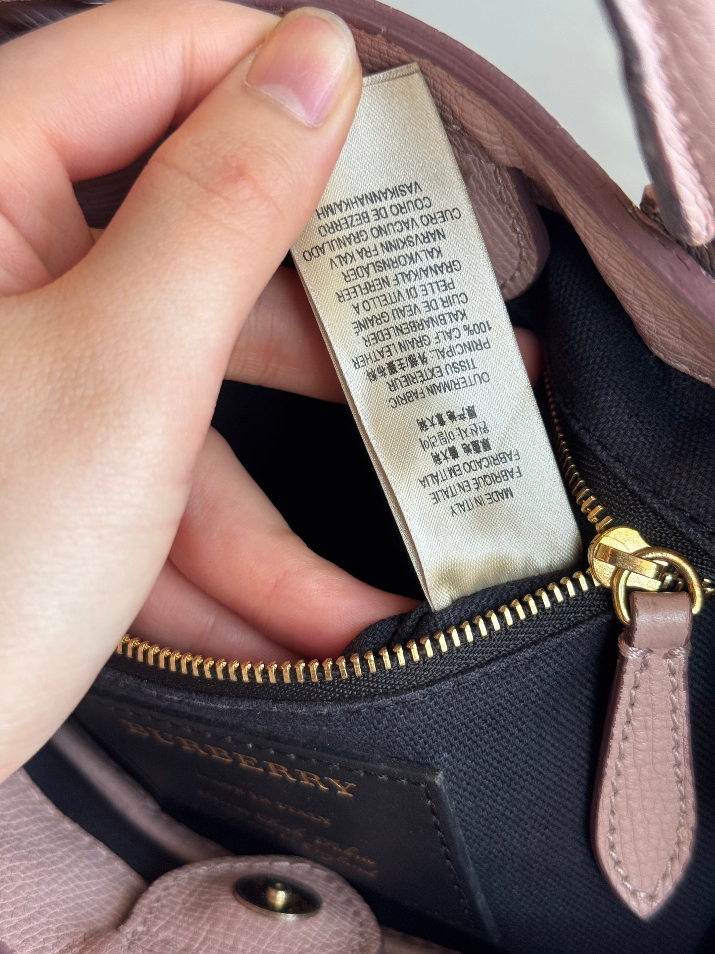 BURBERRY Banner Tote Leather and House Check canvas Small