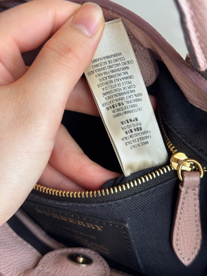 BURBERRY Banner Tote Leather and House Check canvas Small