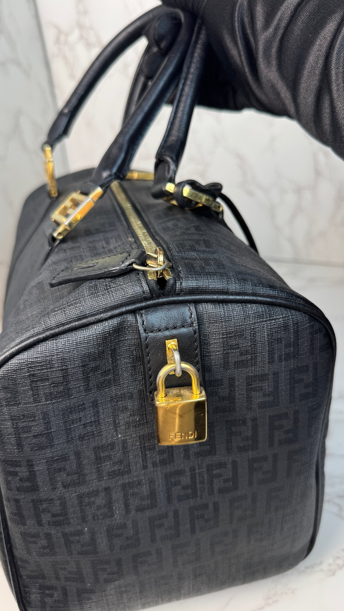 Fendi Zucca Canvas Leather Trim Boston