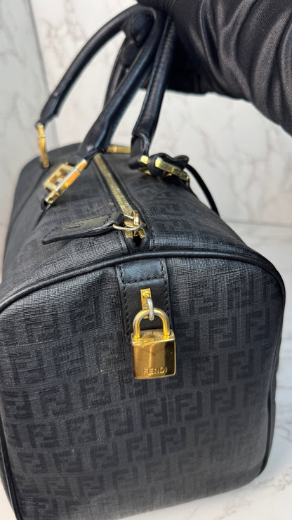 Fendi Zucca Canvas Leather Trim Boston