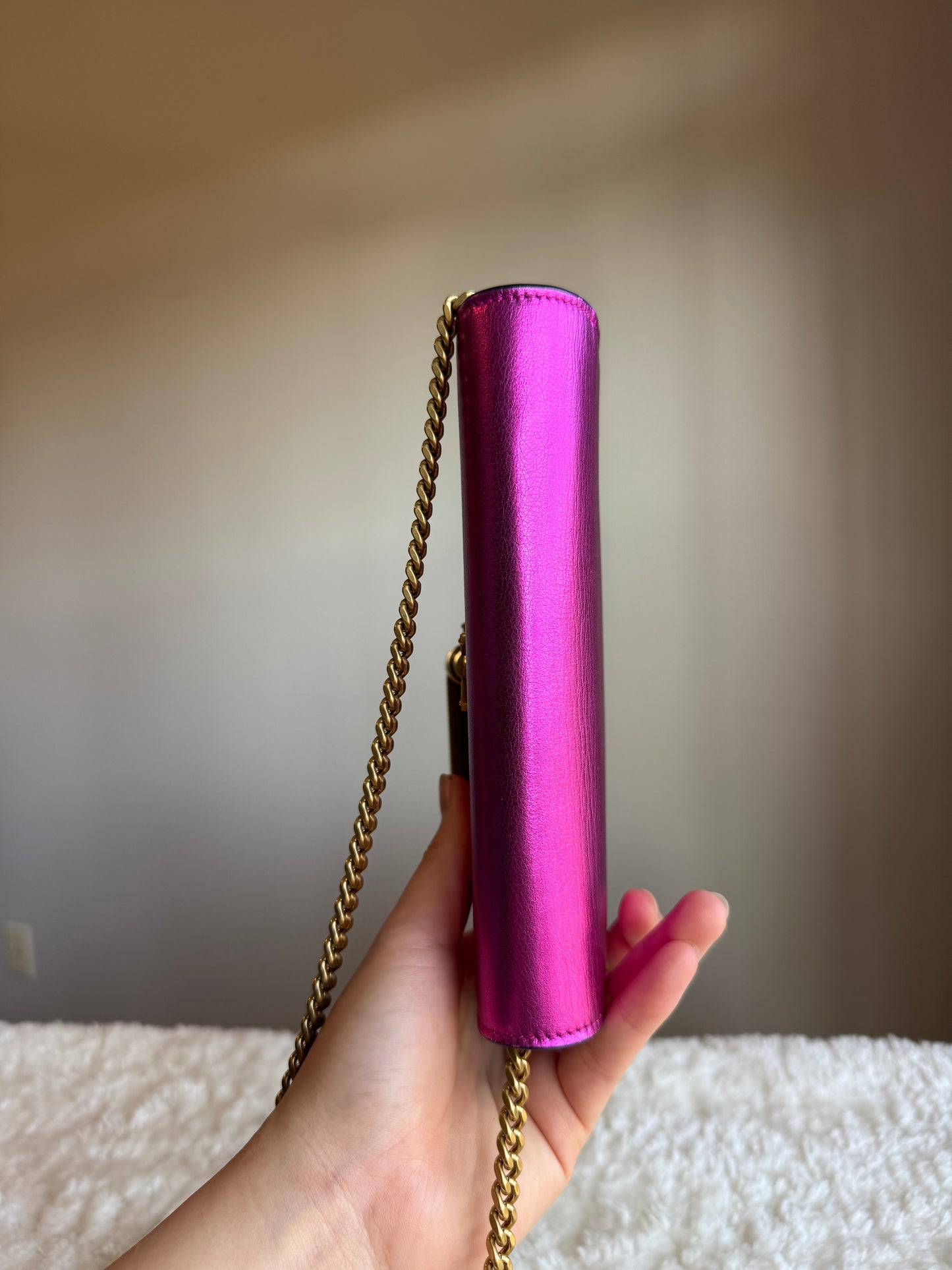 SAINT LAURENT Classic Monogram Tassel Chain wallet Leather pink metallic