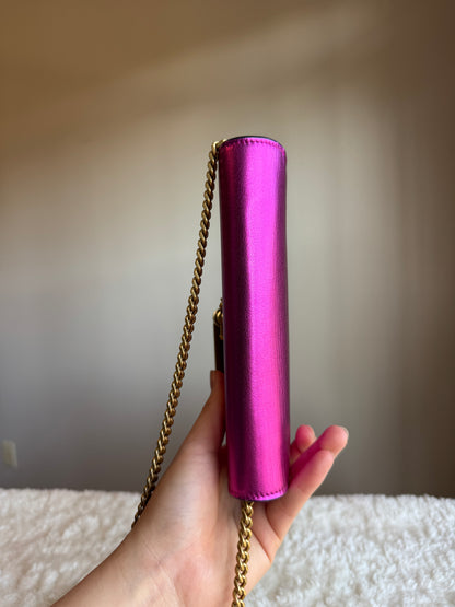 SAINT LAURENT Classic Monogram Tassel Chain wallet Leather pink metallic