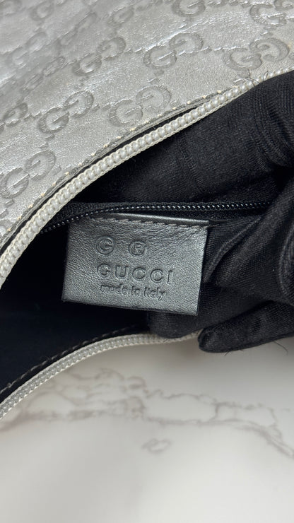 Gucci GG Leather Hobo Silver and Grey