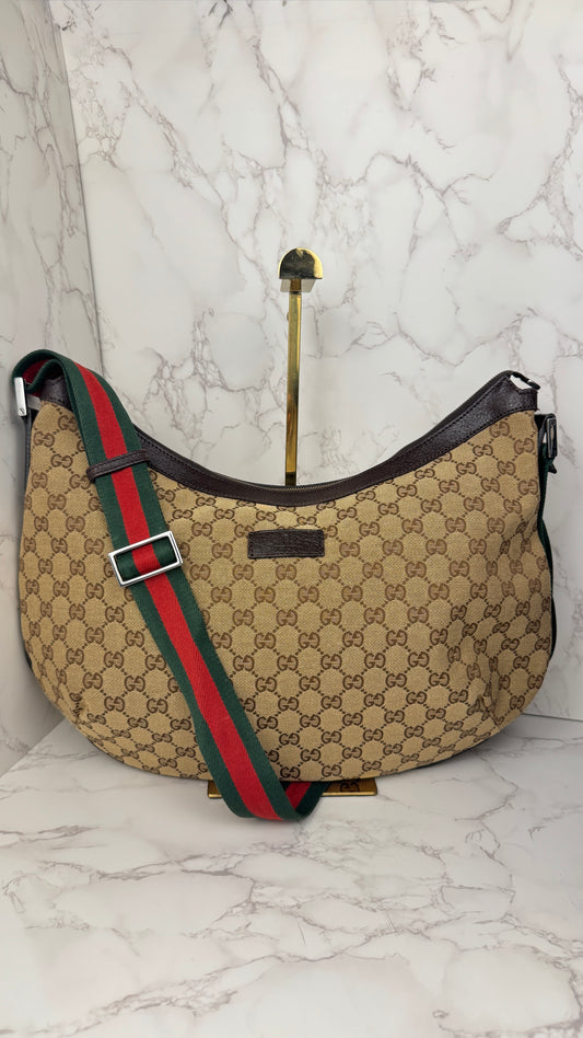 Gucci Half Moon Saddle Zip Crossbody GG Canvas Large