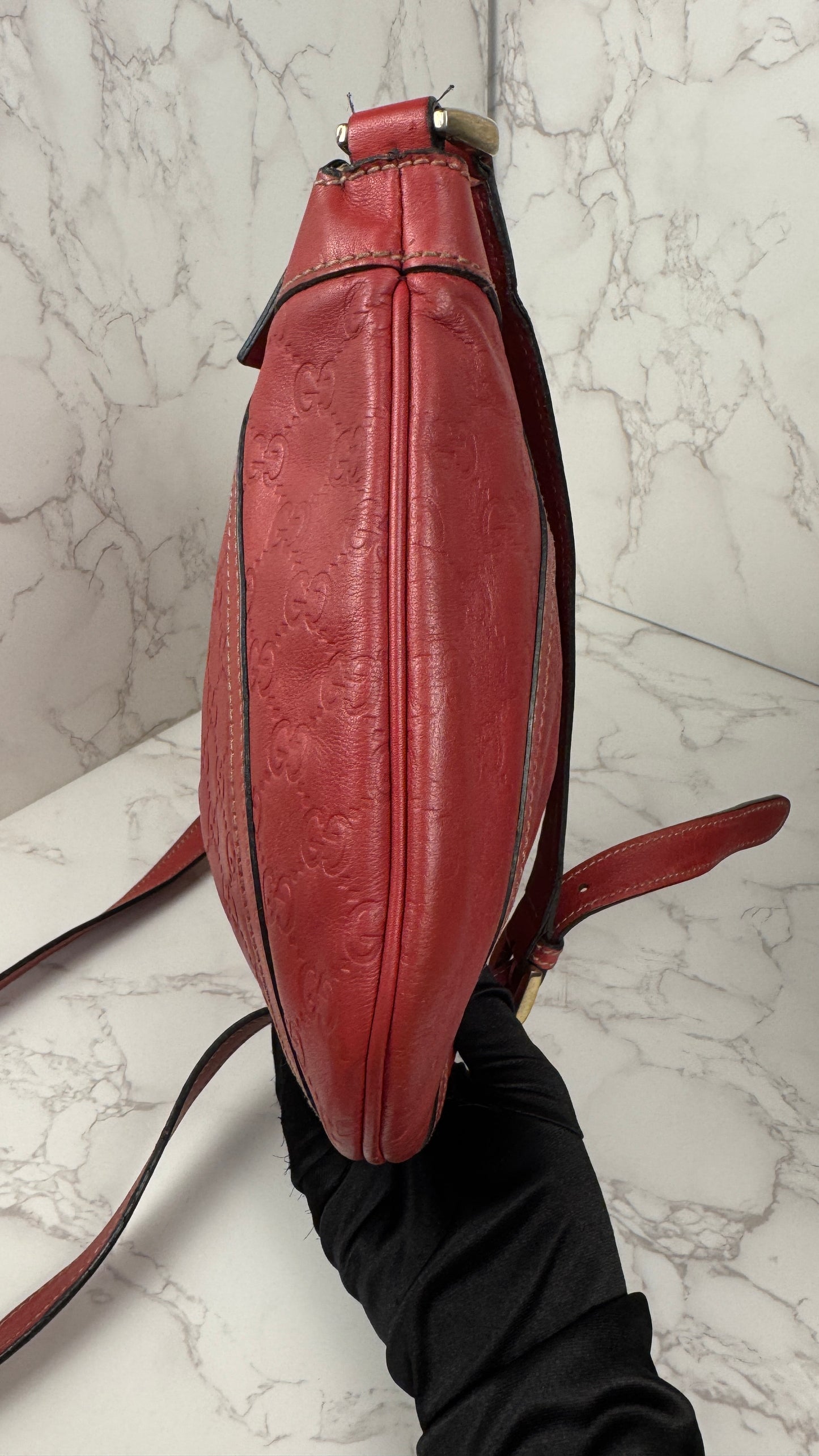 Gucci Abbey GG Monogram Embossed Leather Red