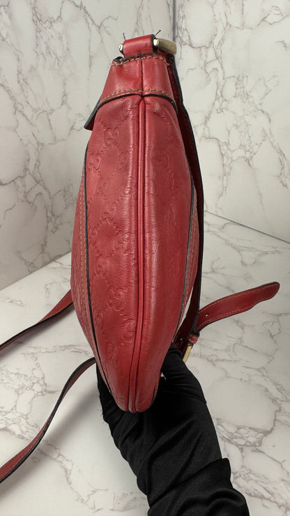 Gucci Abbey GG Monogram Embossed Leather Red