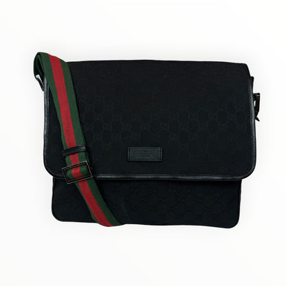 GUCCI Web Flap Messenger GG Canvas Black