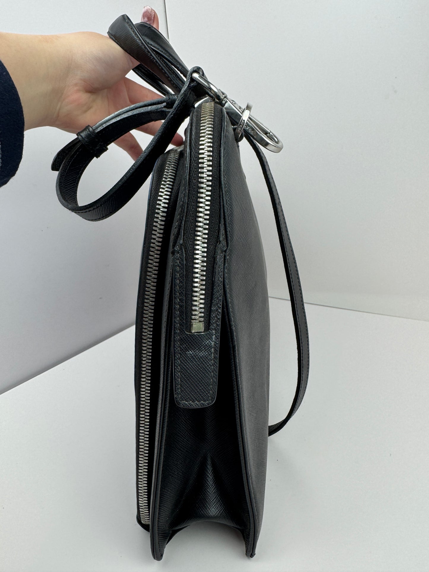 Prada Saffiano Business Briefcase two tone Black& Blue