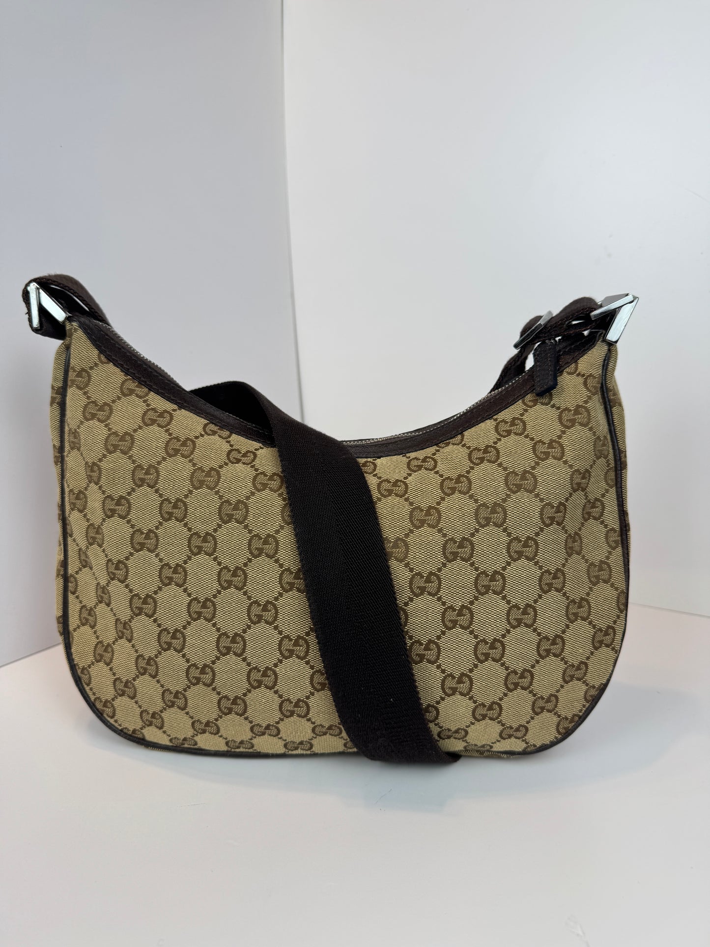 GUCCI Hobo Halfmoon Double Button GG Canvas Brown