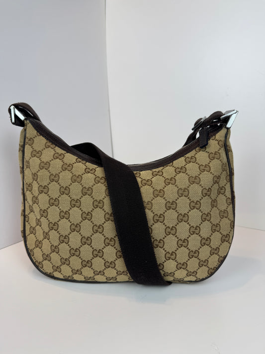 GUCCI Hobo Halfmoon Double Button GG Canvas Brown