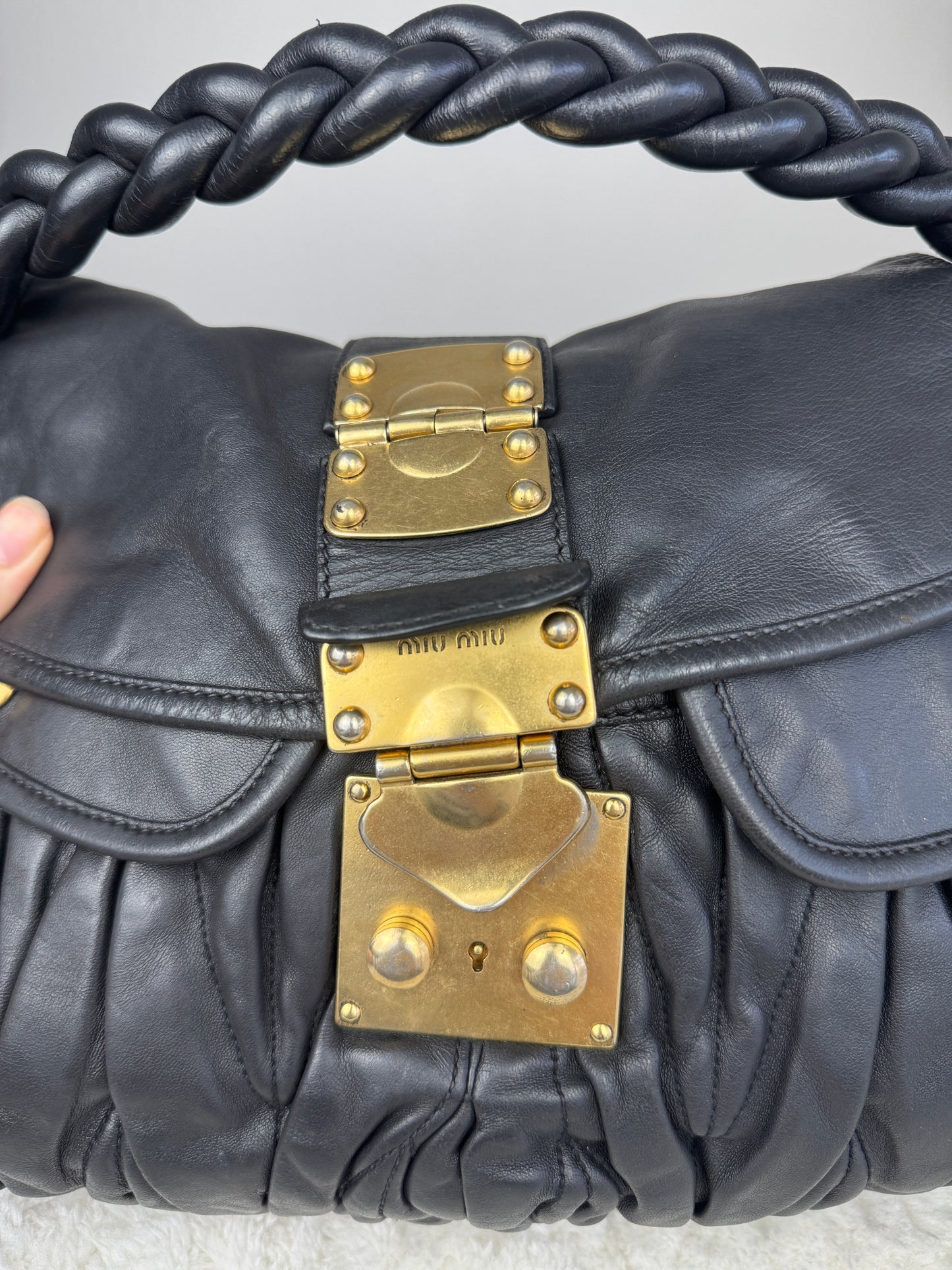 MIU MIU Nappa Matelasse Coffer Hobo Black