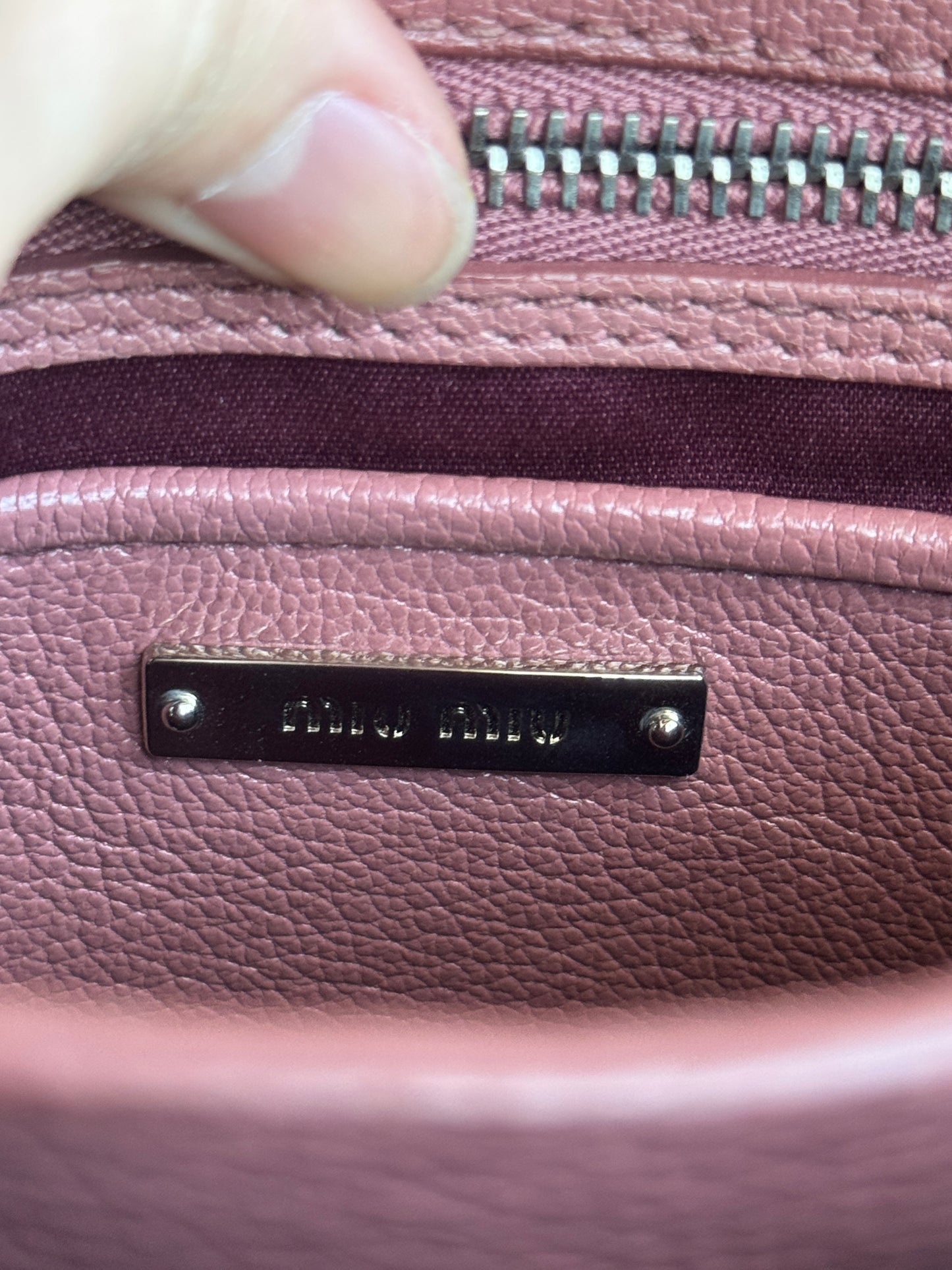 MIU MIU Pink Leather Madras Top Handle two tone
