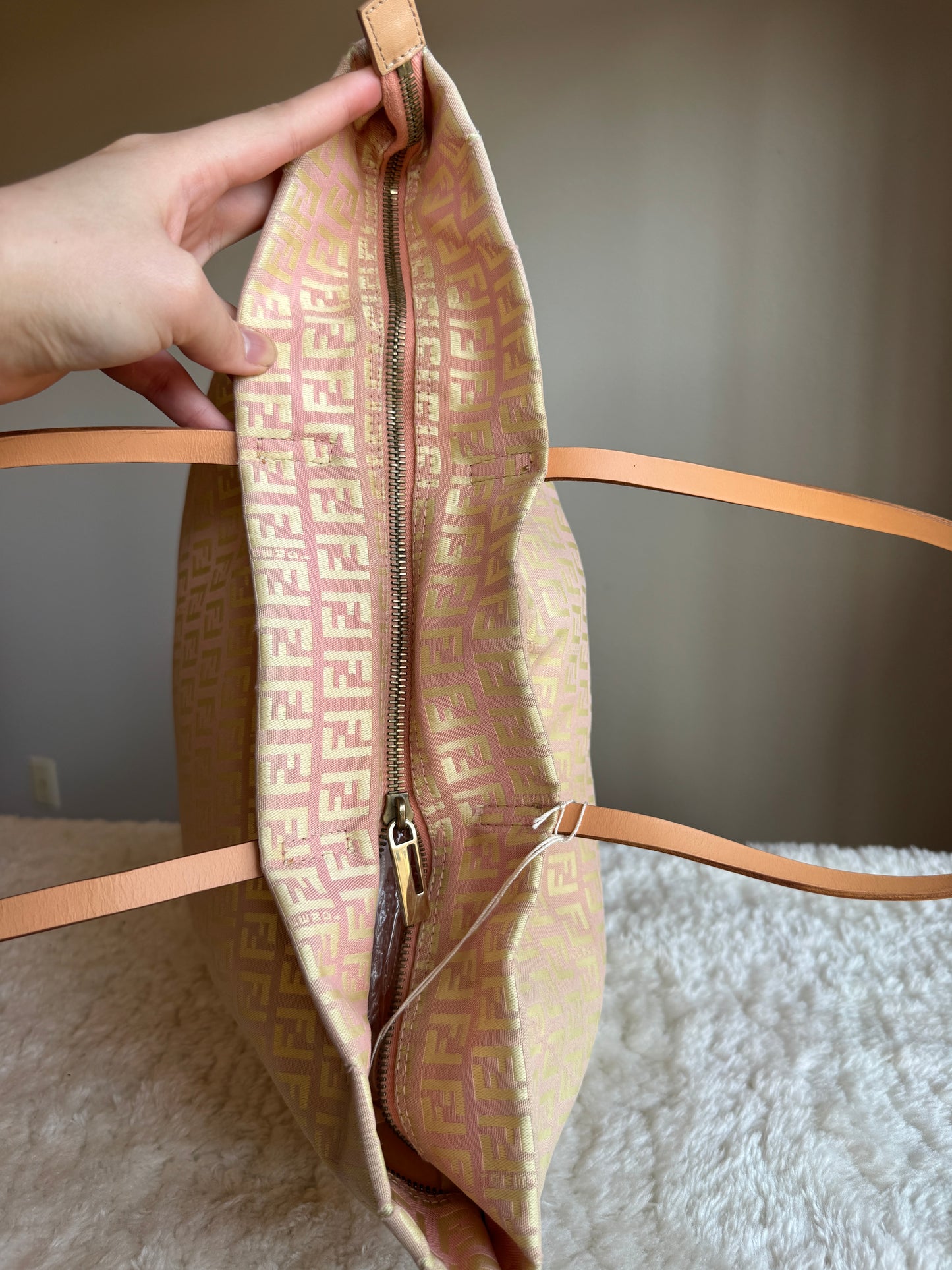 FENDI Zucca Tote FF Canvas Pink