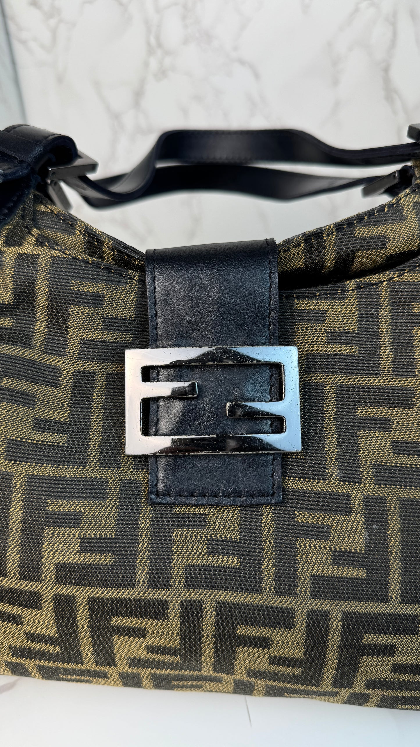 Fendi Zucca Canvas Leather Trim Tote Bag